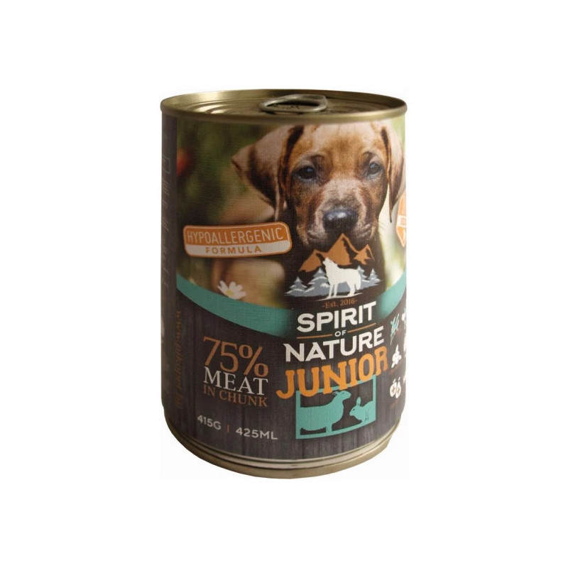 SPIRIT OF NATURE DOG KONZERV JUNIOR BÁRÁNYHÚSSAL ÉS NYÚLHÚSSAL – 415gr
