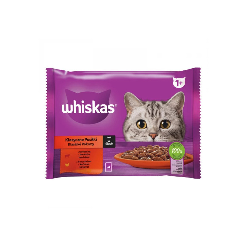 WHISKAS ALUTASAKOS ELEDEL HÚSOS VÁLOGATÁS MÁRTÁSBAN - MARHA & CSIRKE – 4 x 85 g
