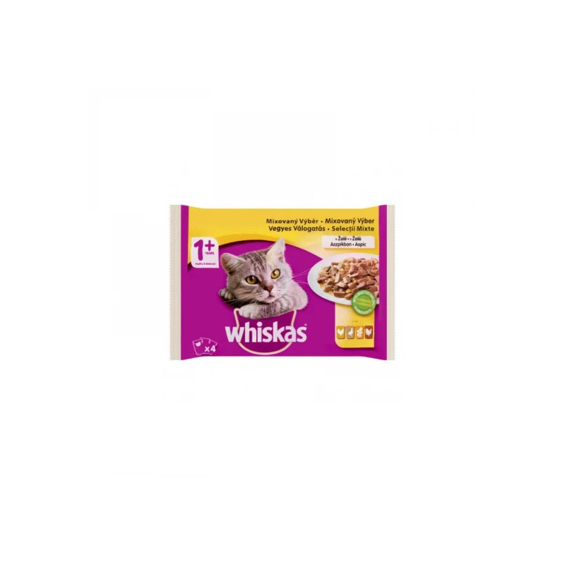 WHISKAS® ALUTASAKOS ELEDEL SZÁRNYAS VÁLOGATÁS ASZPIKBAN 4X100g