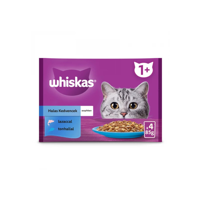 WHISKAS® ALUTASAKOS ELEDEL HALAS VÁLOGATÁS ASZPIKBAN 4X85g