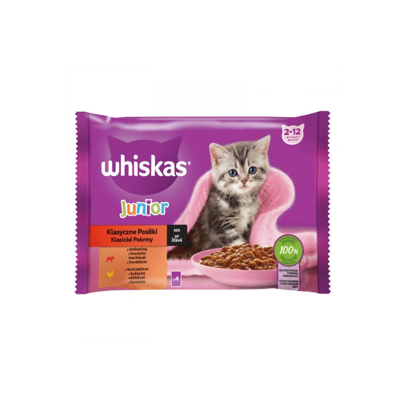 WHISKAS JUNIOR CLASSIC NEDVES CICATÁP MARHAHÚSOS ÉS CSIRKÉS MÁRTÁSSAL - 4X85g