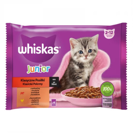 WHISKAS JUNIOR CLASSIC NEDVES CICATÁP MARHAHÚSOS ÉS CSIRKÉS MÁRTÁSSAL - 4X85g