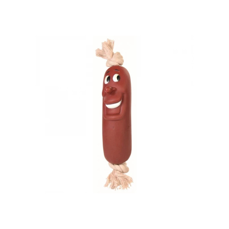 TRIXIE JÁTÉK GUMI KOLBÁSZ KÖTÉLLEL 11CM